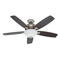 Hunter 53175 Banyan 52-Inch Brushed Nickel Ceiling Fan with Five Dark Walnut/Medium Walnut Blades and a Light Kit - B00ED7X5RQ